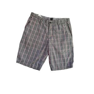 Hugo Boss Regular Fit Men Plaid Shorts Size 32 R Gray